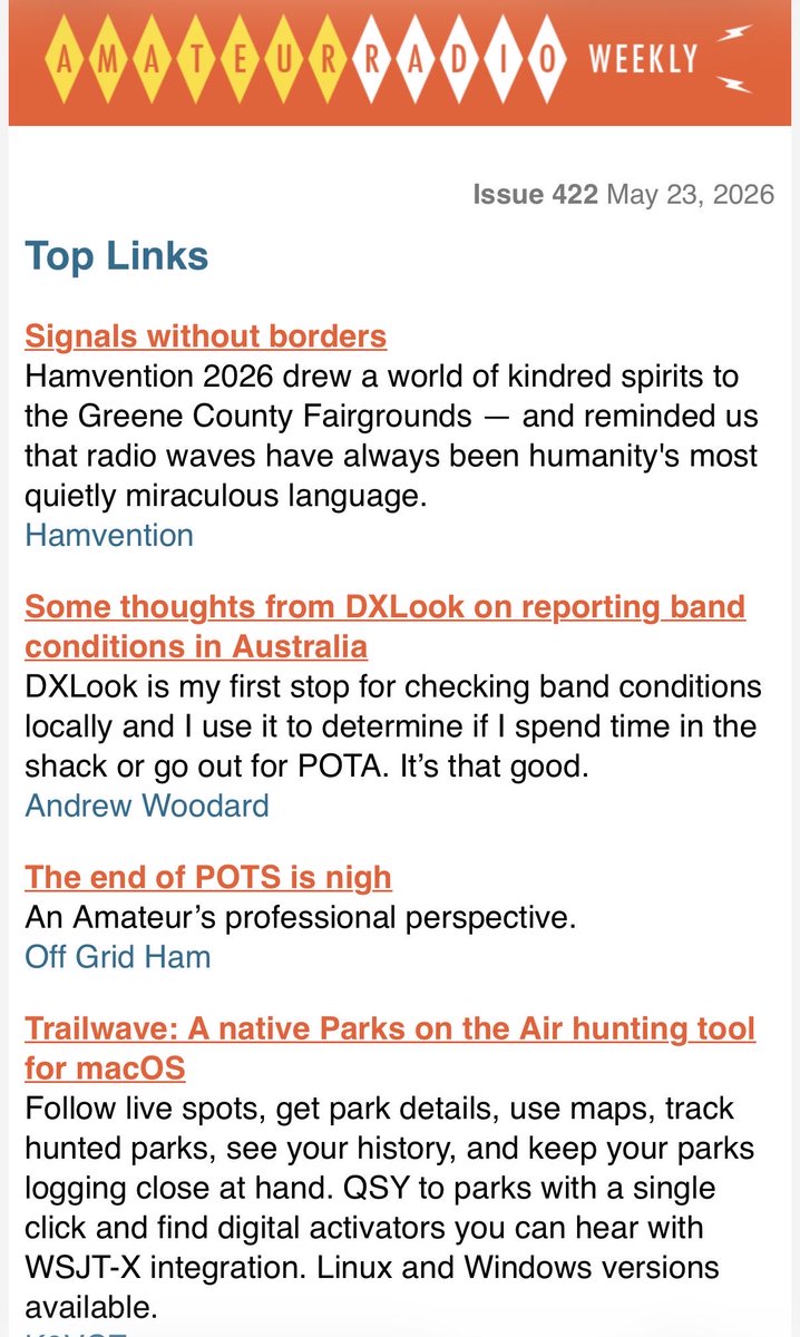 VK2AWN's tweet photo. Thanks to Cale, K4HCK, for the shout out on #AmateurRadio Weekly #hamradio  

https://t.co/kTSigMZaQO https://t.co/fD4O7WoNDg