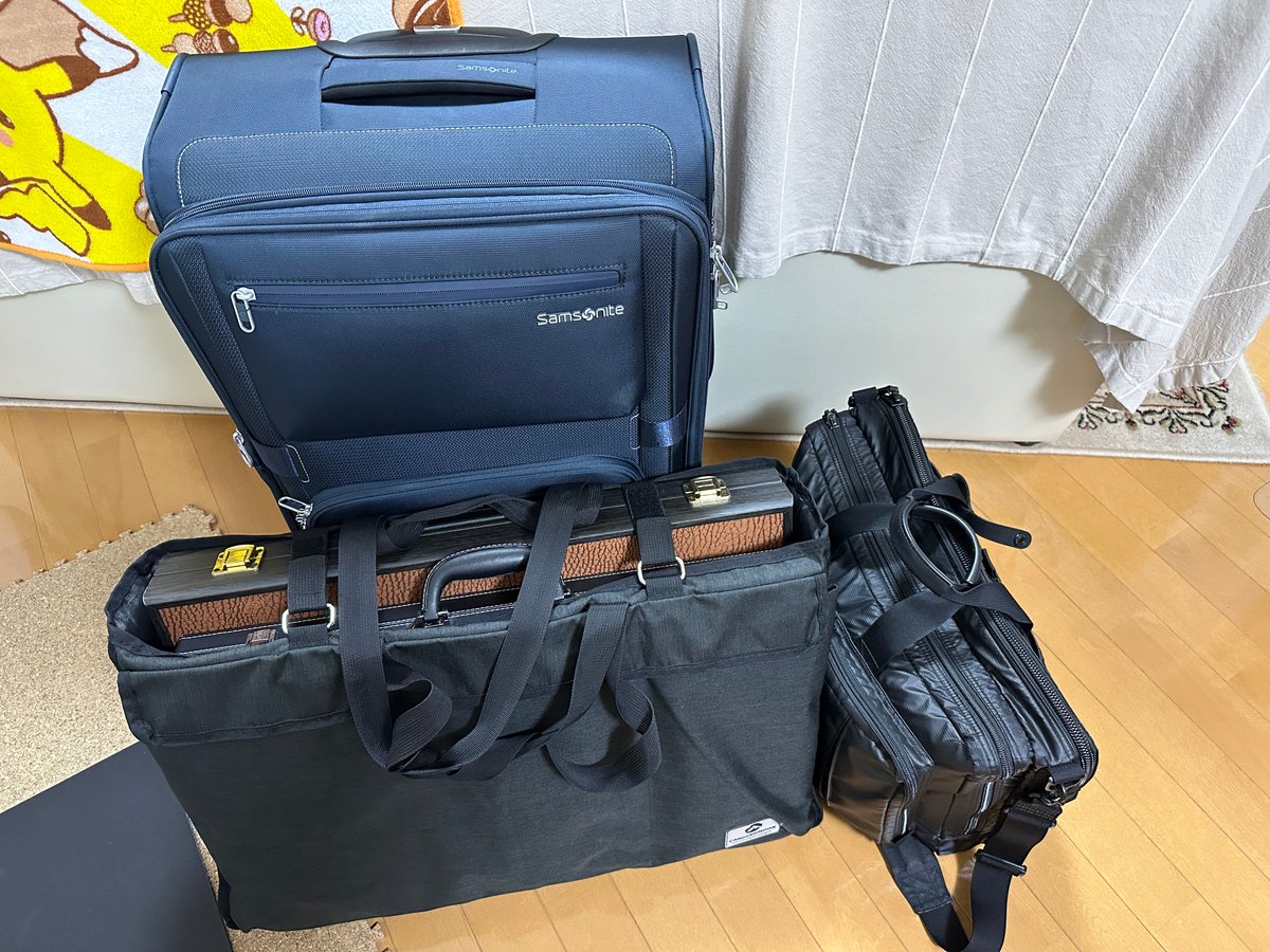 mozambiquech's tweet photo. 手持ちのボードが1台増えました。
スーツケースに2台、手提げに2台。
ボードだけで総重量16kg。
いよいよ台車が必要か。
#バックギャモンボード運搬ガチ勢
#海老名でバックギャモン https://t.co/RsZQUMoF27