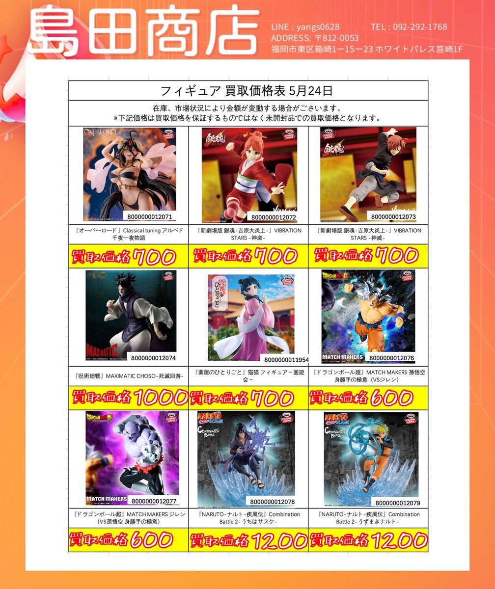 お知らせ】フィギュア買取リストを更新いたしました。 つきましては