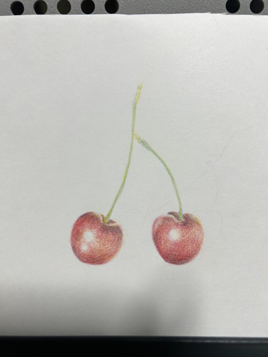 今日も今日とても色鉛筆画の練習。さくらんぼ