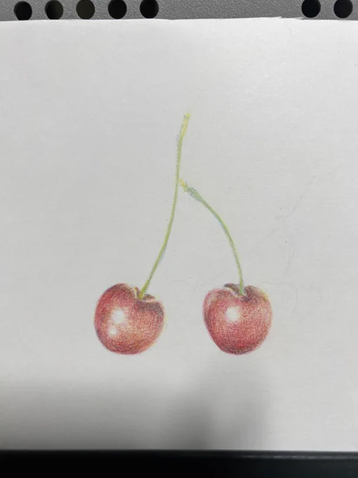 今日も今日とても色鉛筆画の練習。さくらんぼ