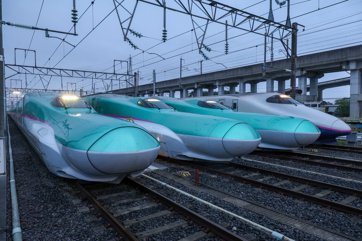 takoyaki_train7's tweet photo. 2026.5.24
那須塩原電留線　早朝撮影会
E2系 J74
E5系 U6.16.18.27.42.46.48
E6系 Z3.16
E8系 G4.7

久しぶりに撮影会に参加してきました📸
たくさんの新幹線が並ぶと迫力満点!! https://t.co/SAcrKQoP1x