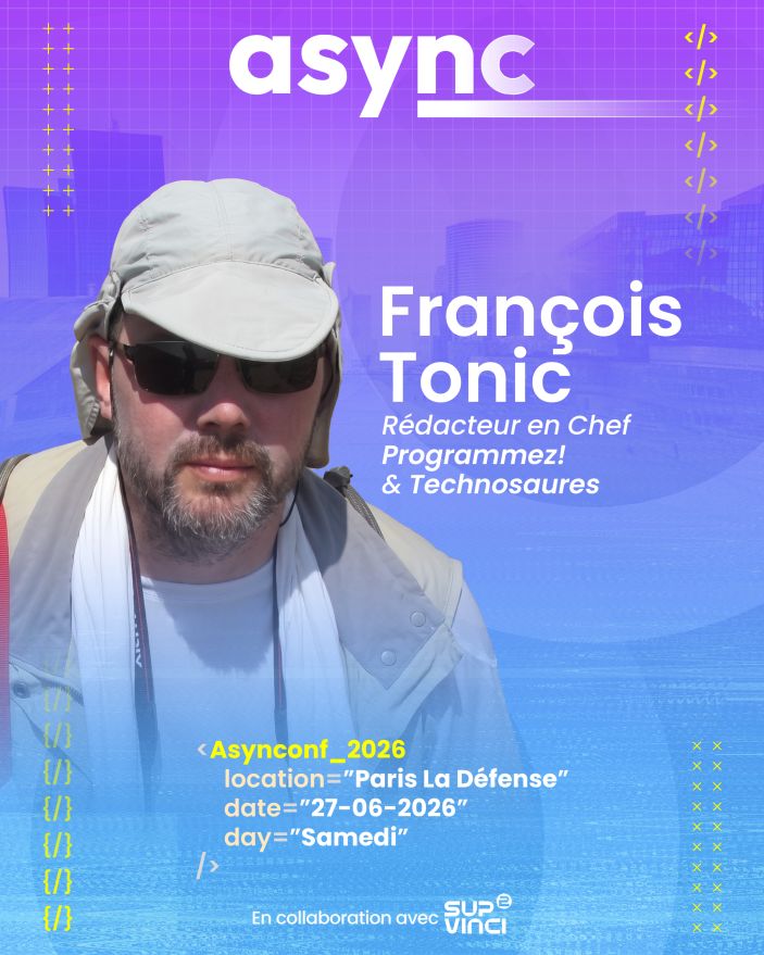 AsynConfEvent's tweet photo. Speaker à l'Asynconf - François Tonic (Programmez)

📅 Samedi 27 juin 2026 
📍 Paris la defense (chez Sup de Vinci - école d'informatique ) 

"Notre supplychain brûle ! Le développeur est une cible et un élément essentiel"

Plus d'informations et billeterie 👉 https://t.co/AU4LcLUrbt

#savethedate #programmez #supplychain