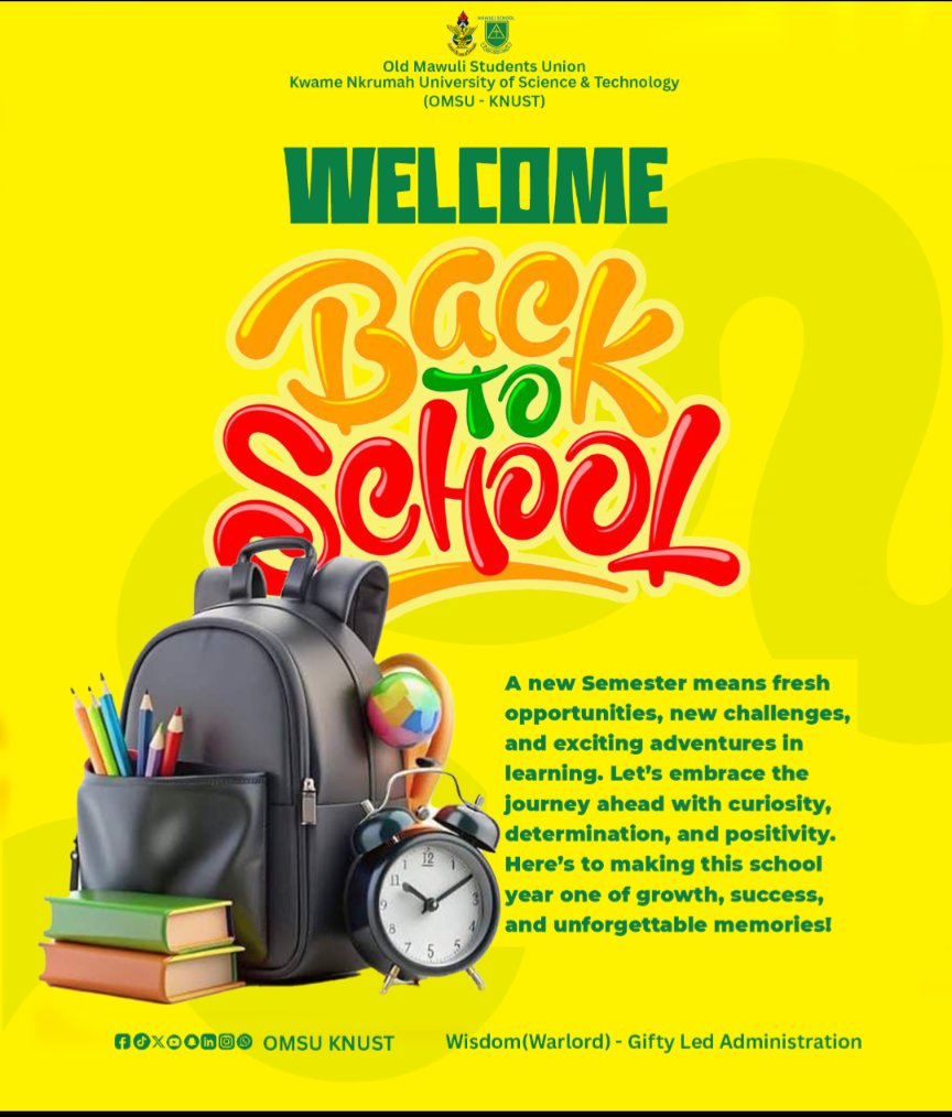 OmsuKnust's tweet photo. New semester, fresh momentum 💚
As we begin the second semester, we welcome all Mawulians back to KNUST. Another opportunity to refocus, push limits, and uphold the legacy we proudly carry. Wishing everyone a productive, successful, and fulfilling semester ahead.

#Miawoezor https://t.co/pitIDkAWC1