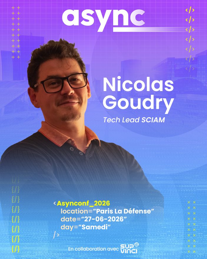 AsynConfEvent's tweet photo. Speaker à l'Asynconf - Nicolas Goudry

📅 Samedi 27 juin 2026 
📍 Paris la defense (chez Sup de Vinci - école d'informatique ) 
"Tuez votre README : l'onboarding en un cd"

Plus d'informations et billeterie 👉 https://t.co/ho0JYrCi6l

#savethedate https://t.co/tgfdW1Pcoz