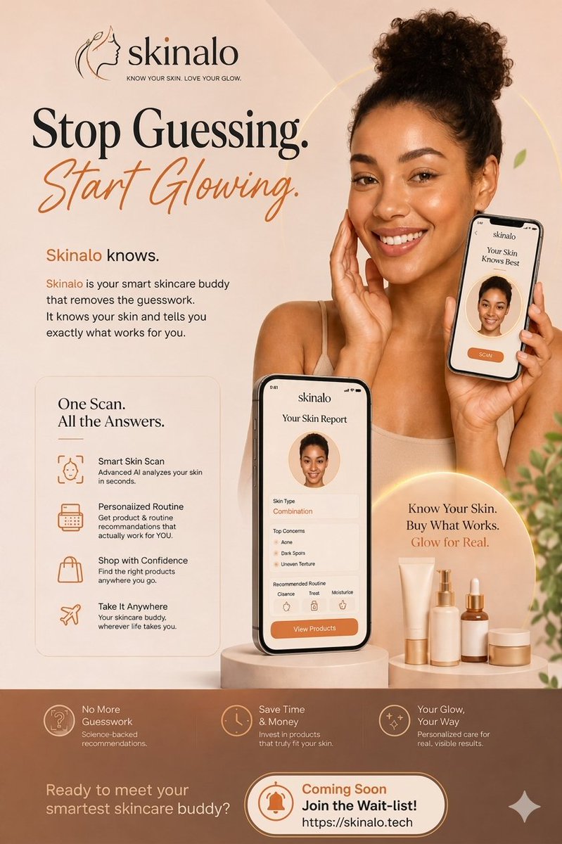 Emekadave01's tweet photo. Skinalo uses AI to analyze your skin in seconds and deliver a personalized routine tailored exactly to your skin type. No more trial and error. Join the waitlist today and be the first to try your new smartest skincare buddy:👇👇👇
🔗 https://t.co/LEMAoptjCF https://t.co/sCWVqw7hPL