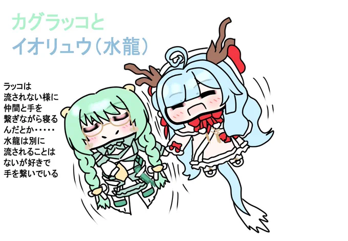 おはよーん! 今回はカグラッコとイオリュウ(水龍) 右手に持ってるレモンで殻を壊して食べてるんだとか何とか