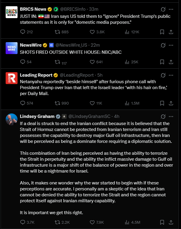 Chronos619's tweet photo. My TL is insane rn. 

#Iran #Israel #Trump #PeaceDeal https://t.co/zgnzLjikOL