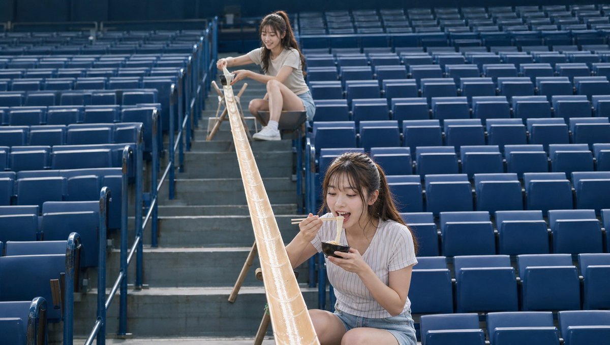 Empty Baseball Stadium Noodle Scene