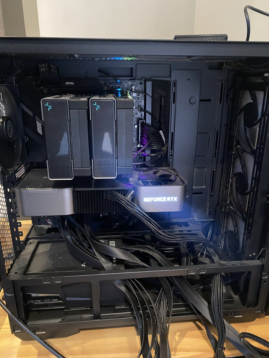 ryanpirl's tweet photo. The new home setup (3x3090s) 😄 https://t.co/F4kHT2eVPz
