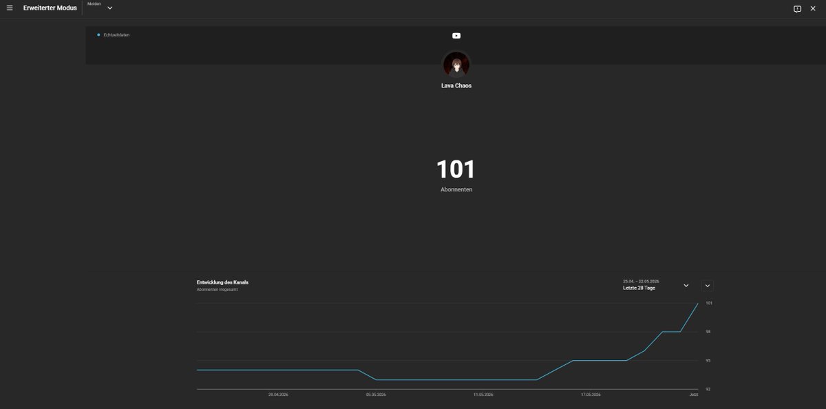 Lava_Chaos's tweet photo. 101 Abos auf YouTube 
Danke für jeden Einzelnen von euch! Das ist erst der Anfang kommt gerne auf meinen Discord Server link in denn antworten unten https://t.co/EgTzLqDoQk