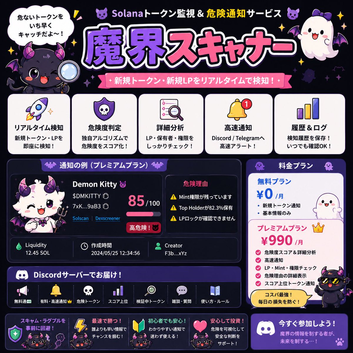 56Kure's tweet photo. もうすぐずっと作ってた“魔界探索用Discord”が形になってきた！

リアルタイム監視、危険度分析、RUG検知まで搭載。
かなり面白いモノになりそう🙄 https://t.co/Pz9dekDIU5