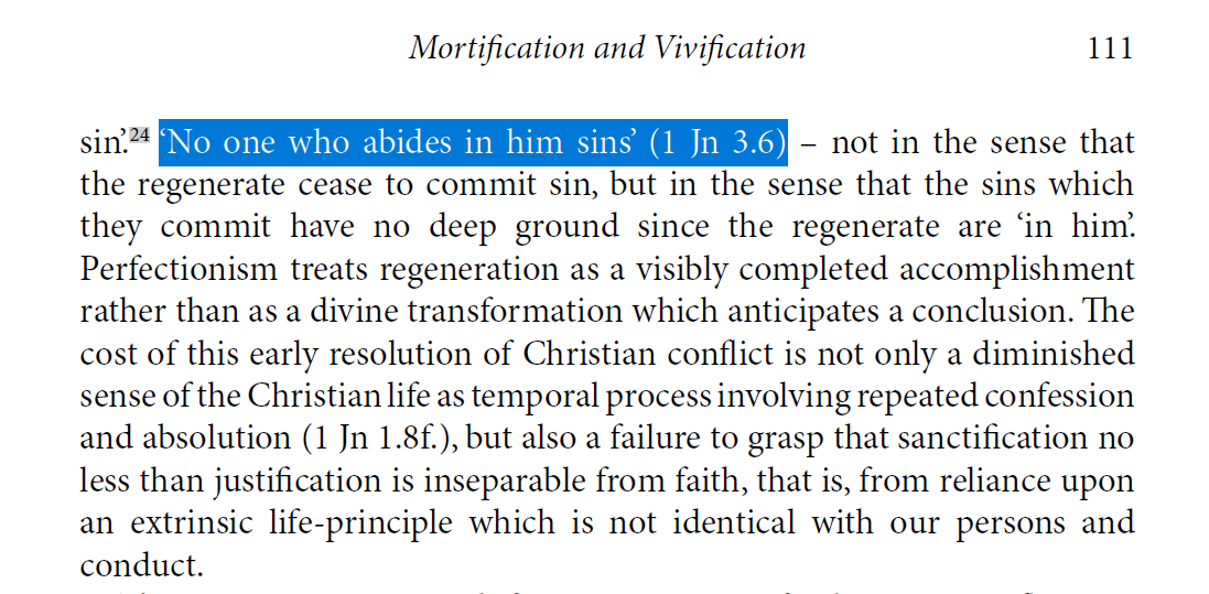 FredFredSanders's tweet photo. John Webster (GWM 2) tags all the bases on First John: abiding in Christ means that sin has "no deep ground" in what we are becoming, which doesn't mean regeneration is already brought to its fulfillment. I would add that 1 John envisions stages of growth (child, young, old). https://t.co/ahaEwhhKXc