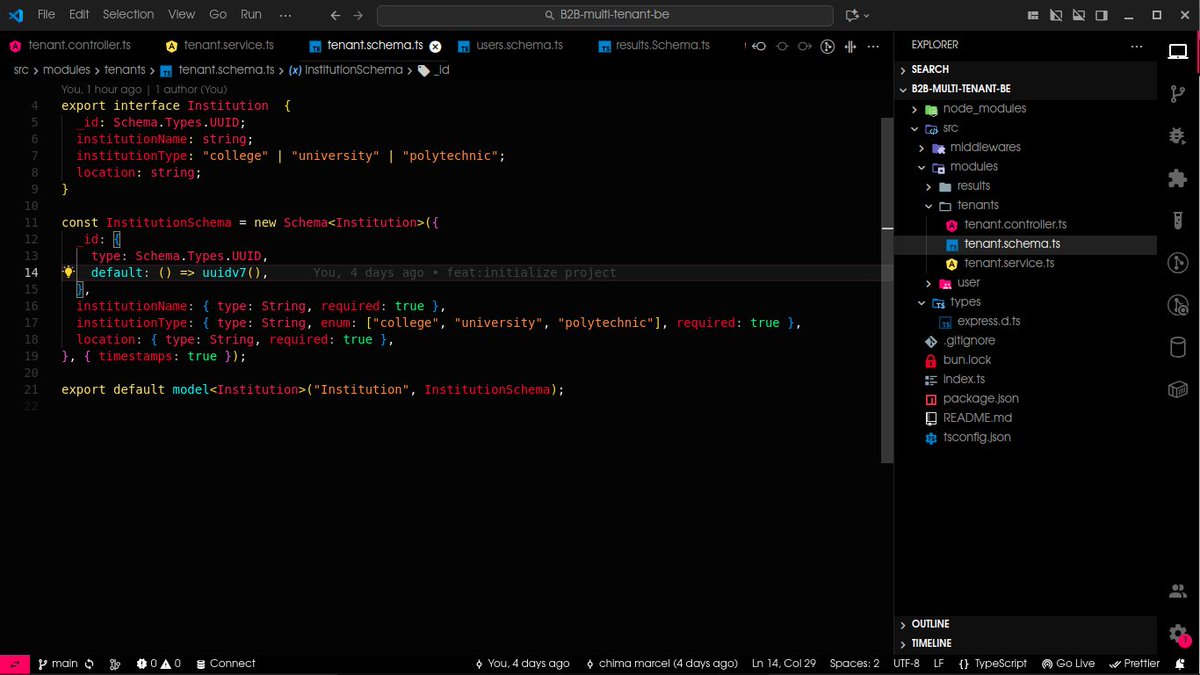 chima_ben_dev's tweet photo. Another day in my backend journey!  Officially kicking off "Grader" a high-concurrency multi-university result engine. Today, I designed the multi-tenant MongoDB schemas using UUIDv7, and built strict JWT &amp; RBAC role guards to securely isolate university data walls. 
 #BackendDev https://t.co/qWhqx0Kg7p