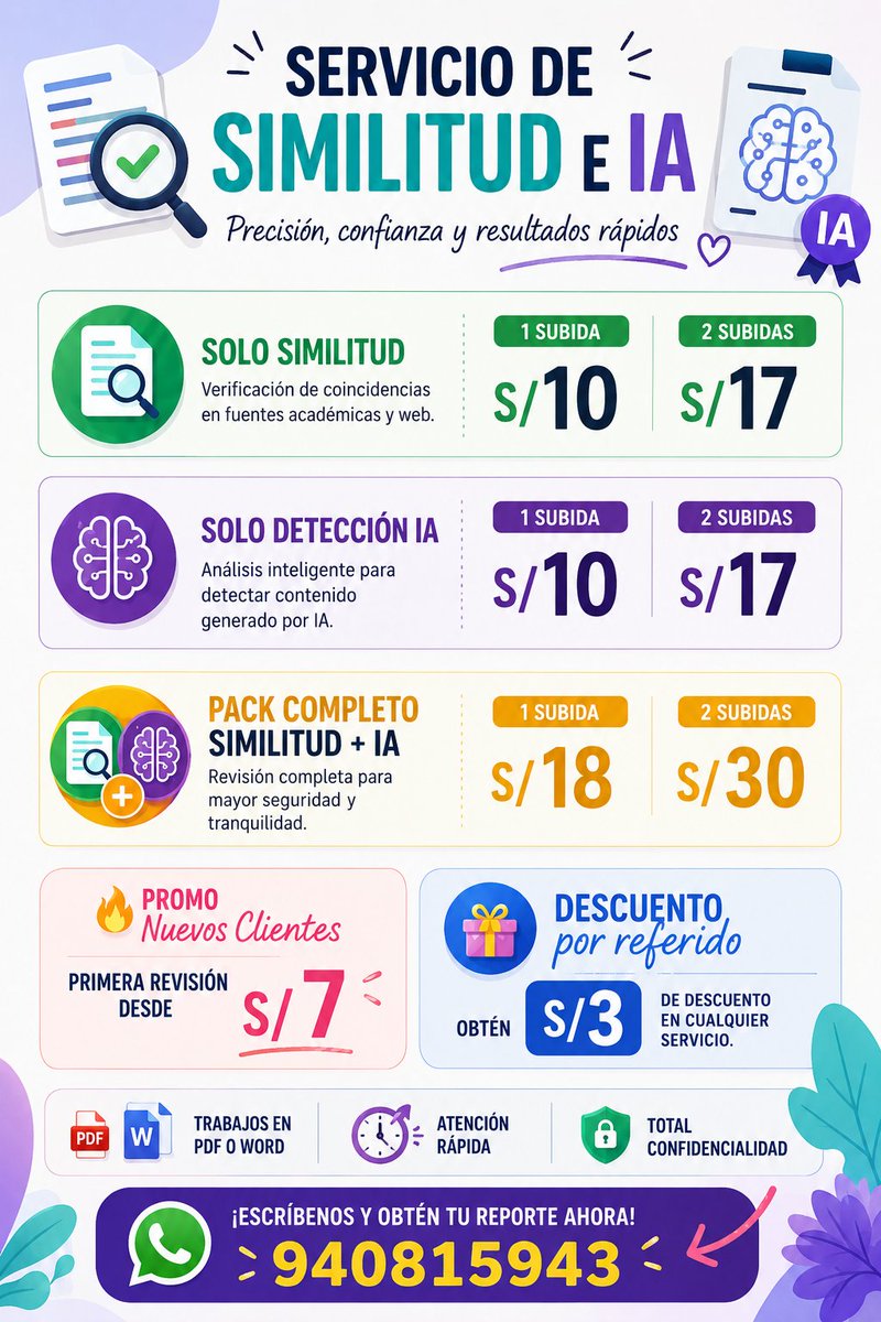ccgossipp's tweet photo. Hola a todos 👋
Estoy ofreciendo servicio de revisión de similitud e IA para trabajos académicos 📄✅ https://t.co/JIU0Y5IPvE