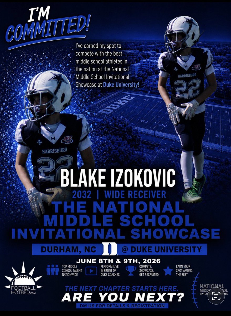 22IsDifferent's tweet photo. Excited to get some work in this summer at Duke against other ballers! @HotbedRecruit @LANCEOSRN @CoachBA1010 @CoachLanceo @FBUAllAmerican @FBU_NC @PrepRedzoneNext @PrepRedzoneNC @Rivals @On3 @youareathlete @FootballHotbed https://t.co/wg14rwZP7p