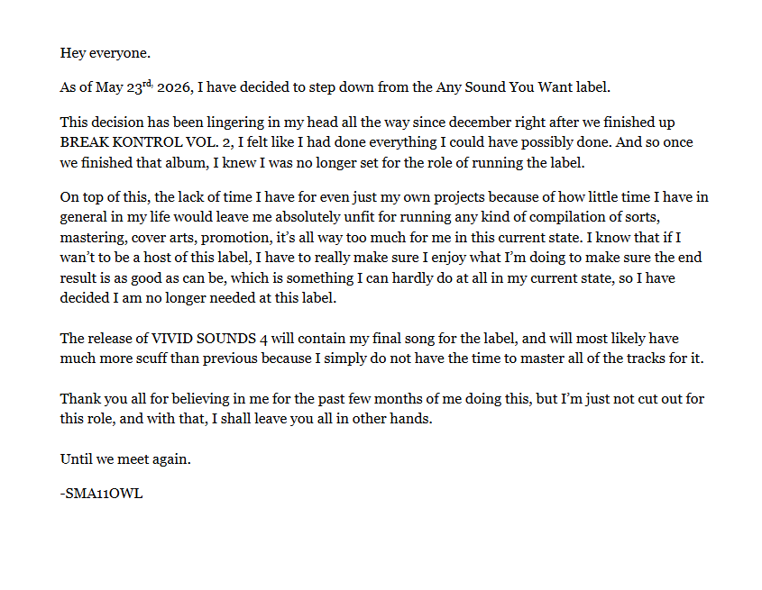 AnySoundYouWant's tweet photo. Important Notice.

Thank you all. https://t.co/B0sUW3iYmW