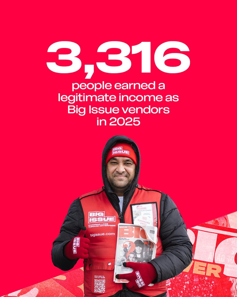 BigIssue's tweet photo. That was 2025 at Big Issue.

To everyone who spoke to a vendor, bought a magazine, or engaged with our journalism, thank you. This impact is yours too.

📕 Find out more in our Big Issue Group 2025 Impact Report https://t.co/eCwIvsPXFS https://t.co/zF1Esxyy5z