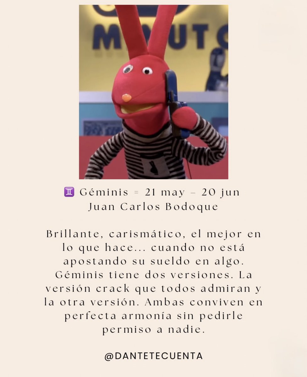 GdlTiempo's tweet photo. ¿Qué personaje eres de @31minutos_tv según tu #signo?
Vía: #DanteTeCuenta
#31minutos https://t.co/q8vTJoAZWC