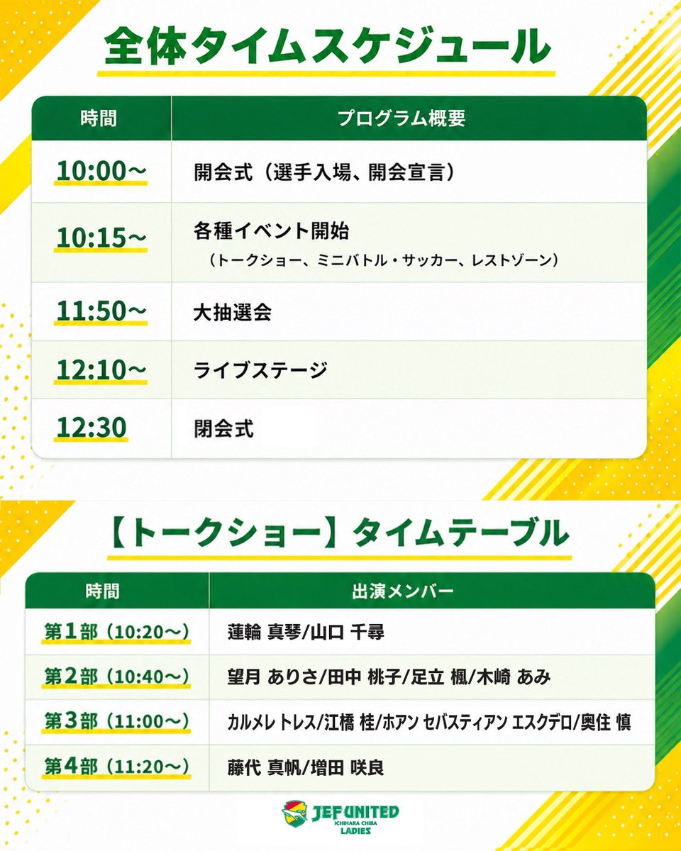 jefchiba_ladies's tweet photo. ／
#ジェフ千葉レディース フェス
プログラム&amp;会場マップ🐶
＼

本日のイベントの
プログラムと会場マップはこちら!
皆さまと会えるのを楽しみにしています🙌

イベント詳細は🔽
https://t.co/d3ASXpr7Rk

#jefunited https://t.co/0WghfBpAvY
