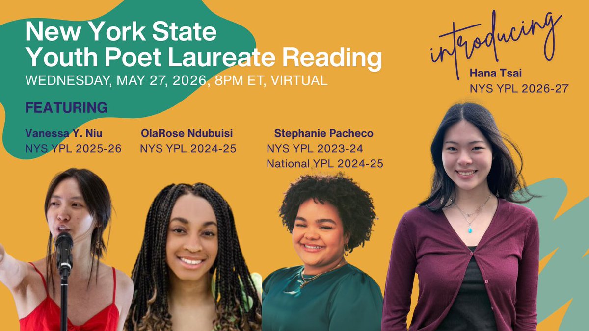 olaroseofficial's tweet photo. As the 2024-25 NYS Youth Poet Laureate, I’m excited to recite my #poetry at the virtual NYS Youth Poet Laureate Reading alongside Stephanie Pacheco, Vanessa Niu, and Hana Tsai on May 27 at 8pm EST. 

Please use this link to register for this free event:  https://t.co/WVhgx5YoKZ https://t.co/eL9812F97s