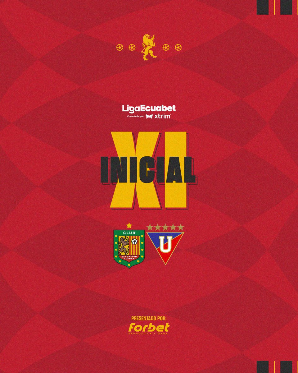 DCuencaOficial's tweet photo. 🦁XI Inicial🦁

#DCuenca 🆚 #Liga
📅 Fecha 15 - Fase Inicial
🏆 #LigaEcuabetconectadaporXtrim
🏟️ ASA Banco del Austro 

Presentado por ⚡️#Forbet ⚡️ https://t.co/Fh6wH4OMxV