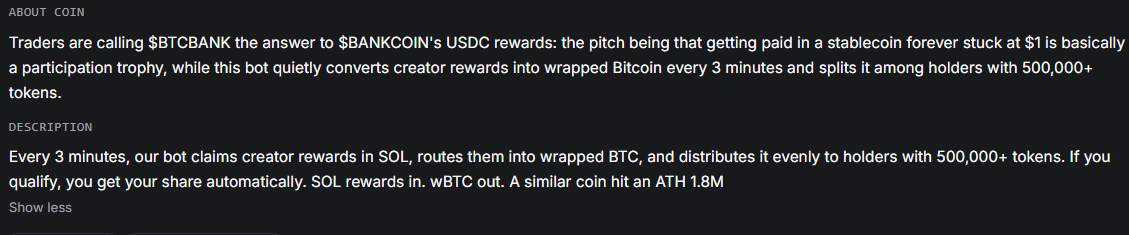 basicapesociety's tweet photo. $BTCBANK

https://t.co/RVjLzhboAd

@Pumpfun made a cute description about us. BOOLISH https://t.co/MVkPvbjQFd