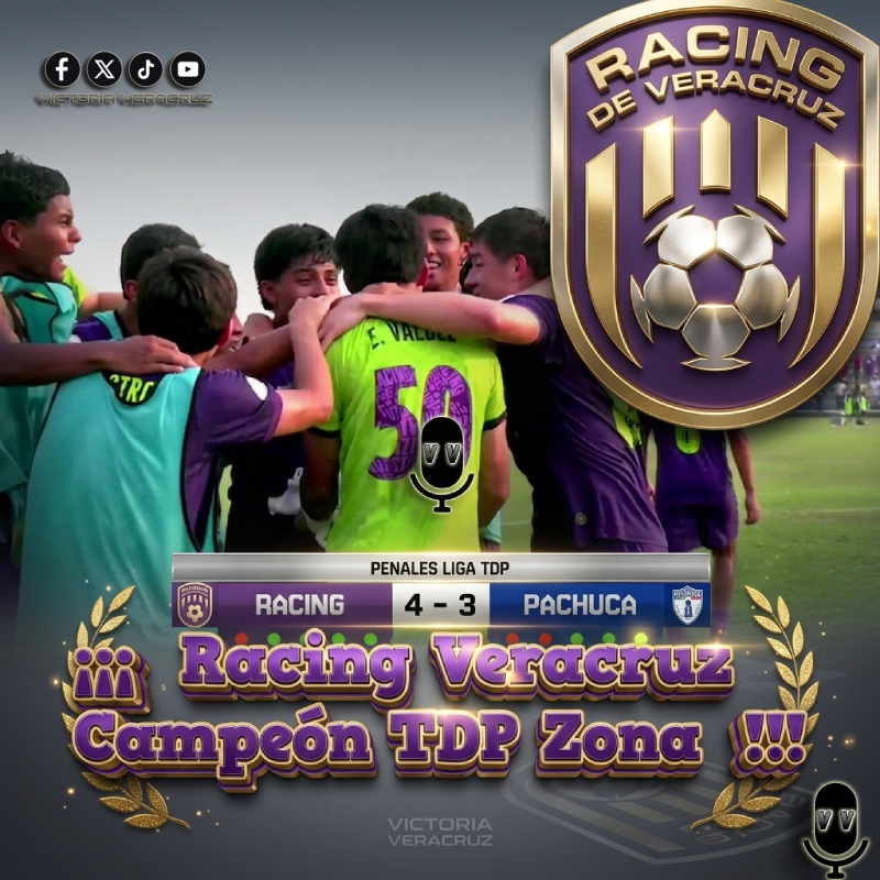 Victoriaveracru's tweet photo. 🟣⚽ RACING VERACRUZ TDP es campeón de su zona en la Liga TDP

La filial del monstruo morado vino de atrás y empato el global con gol de Edson Padilla ante Tuzos de Pachuca.
Ya en penales, el equipo boqueño se impuso 4-3 y con eso avanza a la final nacional. https://t.co/1FMUN7dJJ9