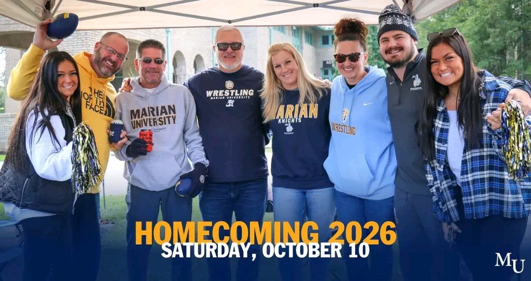 MarianUFootball's tweet photo. Get out your blue and gold, Homecoming 2026 is set for Saturday, October 10! Mark your calendars and stay tuned for more details!
#Homecoming #MarianUniversity https://t.co/2Rh4gxxzNE