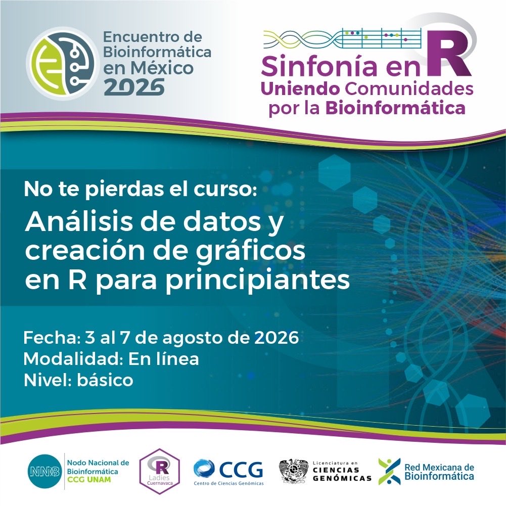 RBioinformatica's tweet photo. 🚨🧬 ¡Regístrate al #EBM2026!

Aprende análisis de datos y programación con R 💻📊

📚 Talleres:
🔹 Gráficos y análisis de datos en R para principiantes  
🔹 R para ciencia de datos  

📅 3–7 agosto 2026  
🌐 En línea

📝 Registro:
https://t.co/4FVxPfRoPt

#Bioinformática #RStats https://t.co/Cc7QFxAyLp