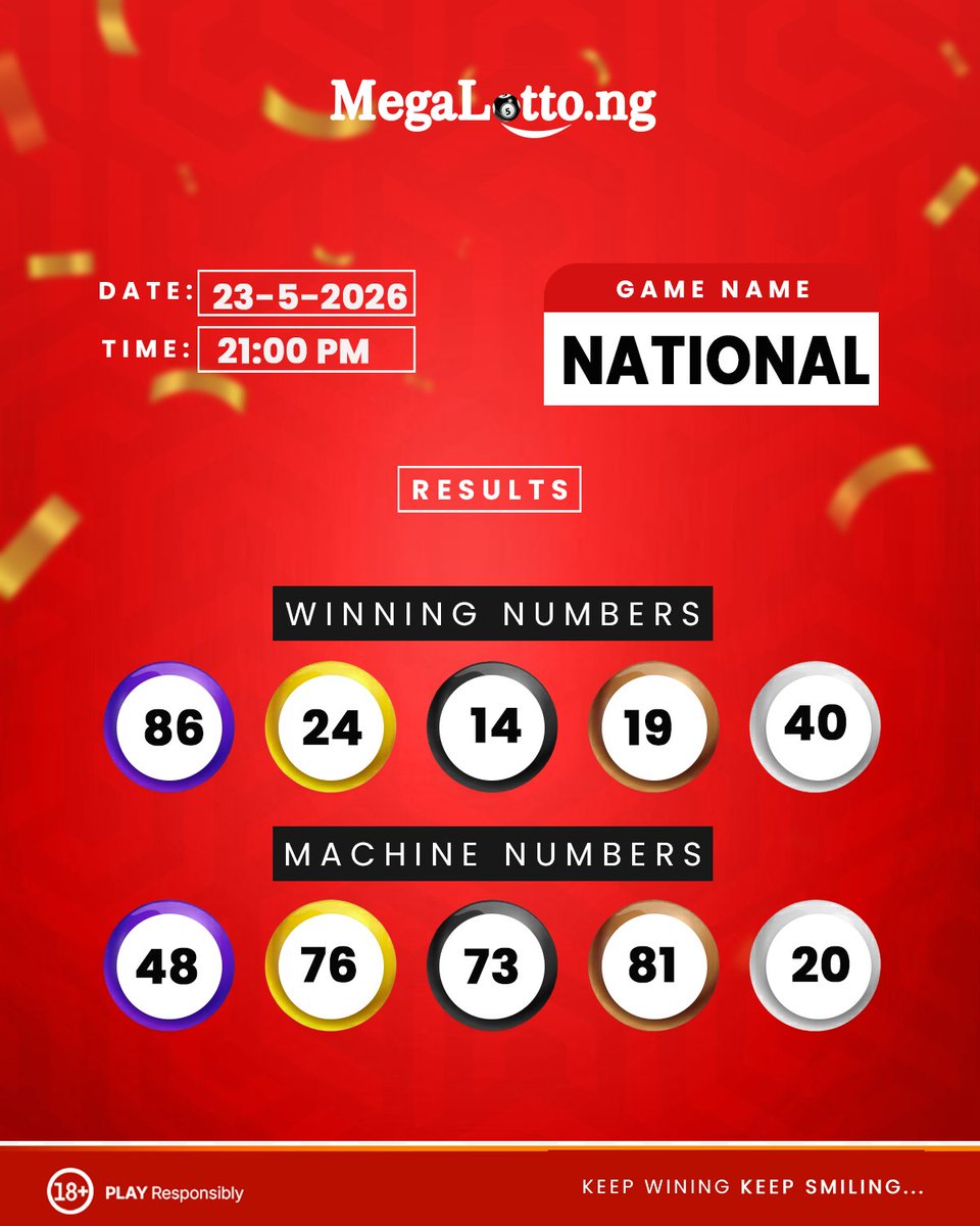 Megalottong's tweet photo. Winning Numbers for Today Saturday 23rd May, NATIONAL!!!💯 https://t.co/1qyQgV7afI