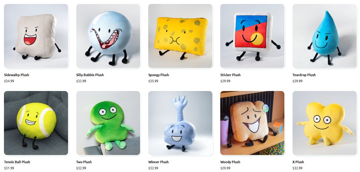 OSCMerchNews's tweet photo. Every single BFDI plush is currently in stock! As well as the Needle plush &amp; BFDIA 1 shirt! (BFB puzzle, Mech Pin Figure, Firey Lamp, BFDI Desk Mat &amp; Vomitaco Blanket are still out of stock) https://t.co/cVnYJepksB
