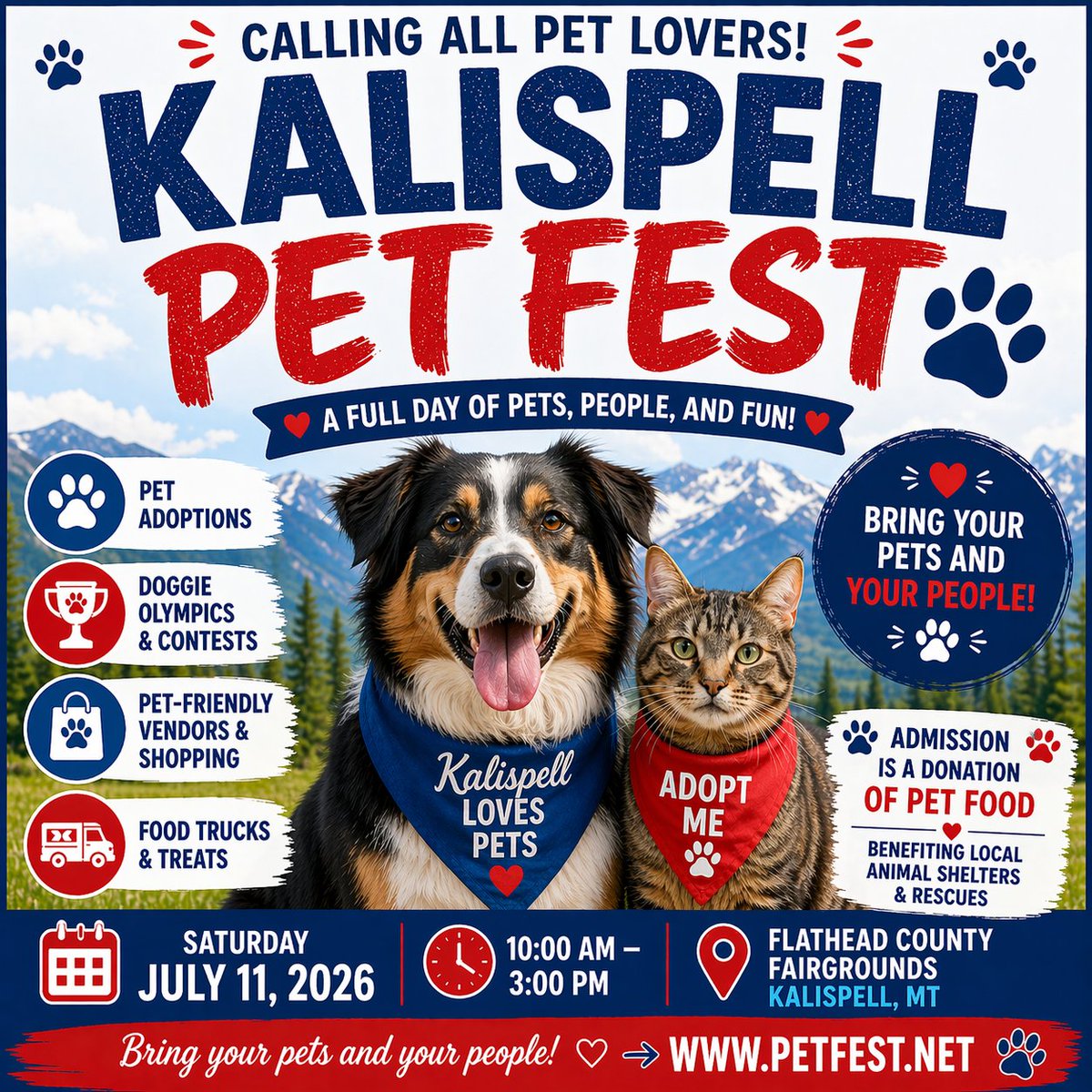 MslaMarketing's tweet photo. Summer is coming and that means we’re closer to the 2nd Annual Kalispell Pet Fest! Taking place on Saturday, July 11th at the Flathead County Fairgrounds, the event is a great chance to spread the word about a product or service you offer. Details: https://t.co/2X1lNt9QOD https://t.co/i8PhkiJ0js