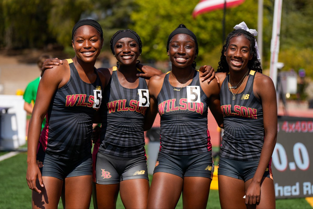 PrepCalTrack's tweet photo. 🚨STATE RECORD PERFORMANCE! 🚨 The @wilsonbruintrac Long Beach Wilson girls claim the state record in the 4x400 and becomes the #2 performer nationally in a National Federation meet with its 3:33.83 scorcher at the @CIFSS Masters Meet! Previous state record was 3:35.49 by @LBPolyTrack_XC at the 2004 state meet!