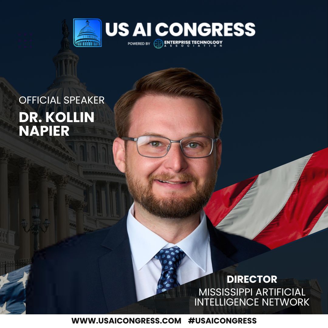 MS_AI_Network's tweet photo. Dr. Kollin Napier represents Mississippi at the US AI Congress next week.

Director of the Mississippi AI Network (MAIN). Main stage at the National Press Club. Four sessions across May 27-28.

Mississippi is leading on AI.

#USAICongress #MississippiAI #AIReadiness https://t.co/P1yGhPcO7v