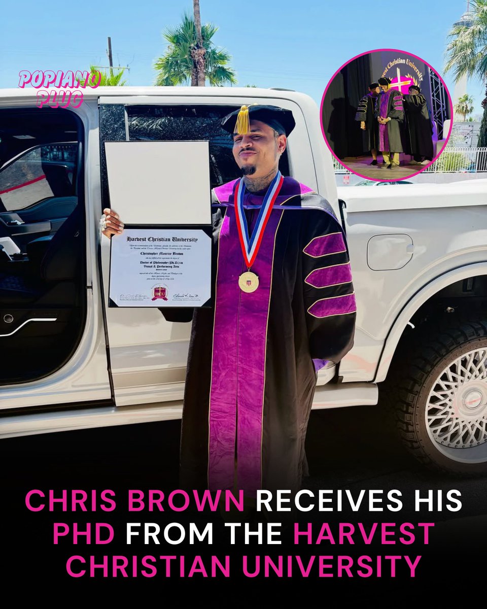 POPianoPlug's tweet photo. 🎓 Dr. Breezy - Chris Brown Awarded Honorary PhD in Visual &amp; Performing Arts!

Chris Brown just leveled up in a major way! The R&amp;B superstar has received an honorary Doctor of Philosophy degree in Visual &amp; Performing Arts from Harvest Christian University. #POPianoPlug https://t.co/g557447GWU