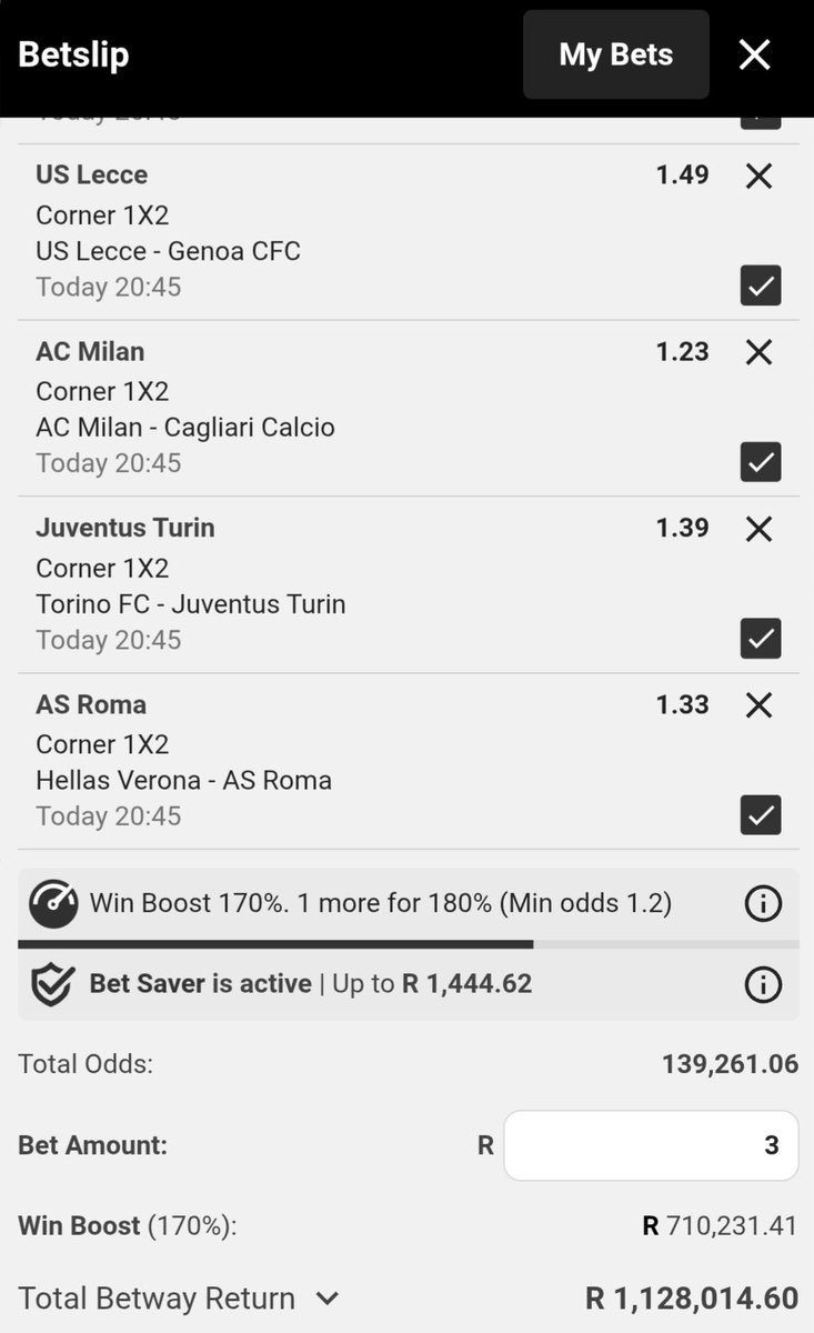 SihlanguDito's tweet photo. ⛳️🔥⛳️🔥⛳️🔥⛳️🔥⛳️🔥⛳️🔥⛳️🔥
🔥Mixed Corners Selections Formula
✨️Season Finale: R20 000 000 💥🍏🙏
🎟Betway Booking Codes ⤵️ 

⛳️Full-time Corners Home/Away Win
🎟 BW5814D4FA
🎟 BW5814D715
🎟 BW5814D92A
🎟 BW5814DB7C

⛳️Full-time Corners Over 7.5 & 8.5
🎟 BW58148D0C
🎟 BW58148EED

⛳️Full-time Corners Under 10.5
🎟 BW5814A24E
🎟 BW58149DC6

⛳️Full-time Corners Over 9.5
⛳️Full-time Corners Under 11.5
🎟 BW5814A670
🎟 BW5814B069