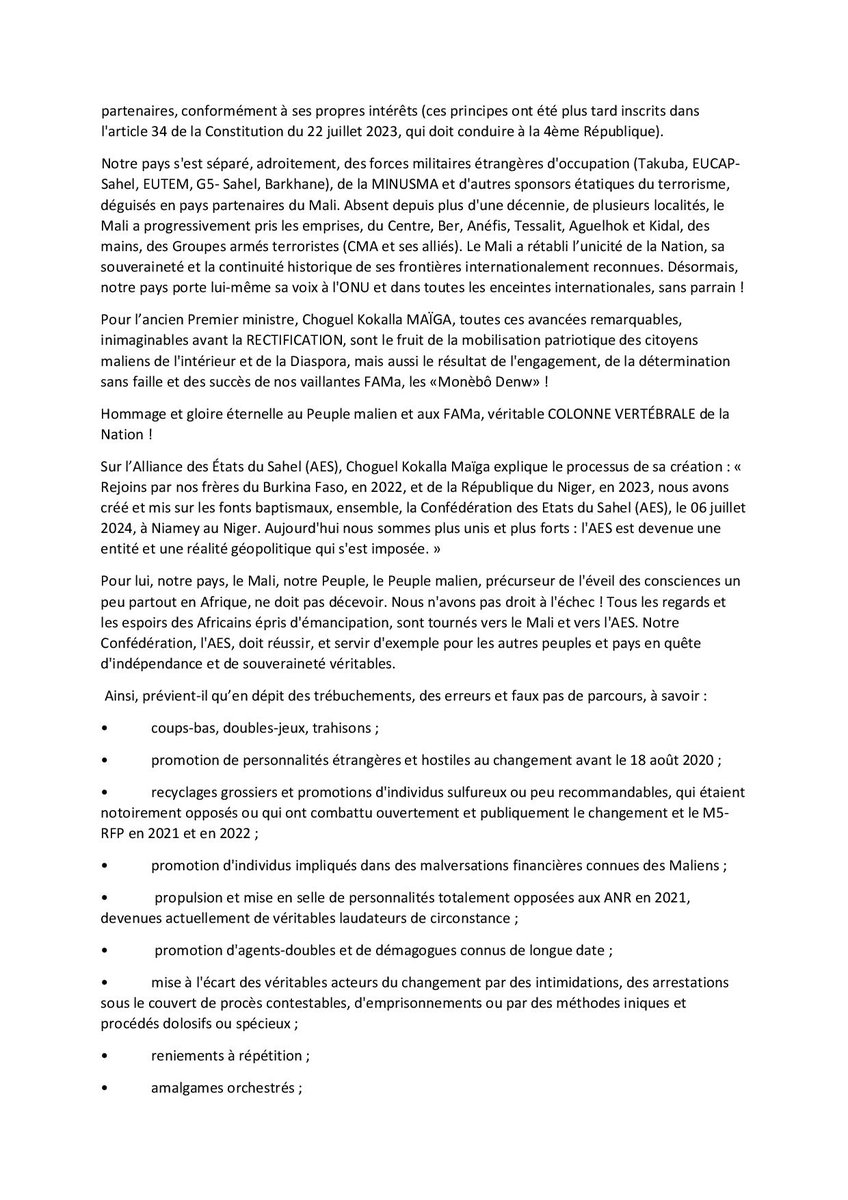 ChoguelKMaiga's tweet photo. Message de l’ancien Premier ministre, Choguel Kokalla MAÏGA à l’occasion de l’an V de la Rectification de la transition (24 mai 2021- 24 mai 2026). PAGE 1/2 https://t.co/CVgDl0eZ1e