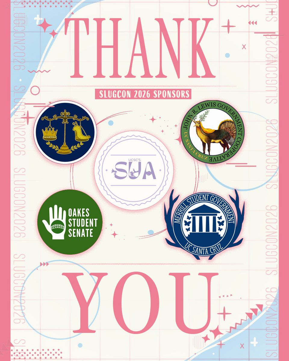 SlugAnime's tweet photo. With Fish presents SlugCon 2026 done and dusted, we'd like to thank our campus funding sources - the Merrill Student Government, UCSC's SUA, the Crown Student Senate, the JRL Government Cooperative, and the Oakes Student Senate - for making this event possible! Thank you so much! https://t.co/ZYIAF8NkCS