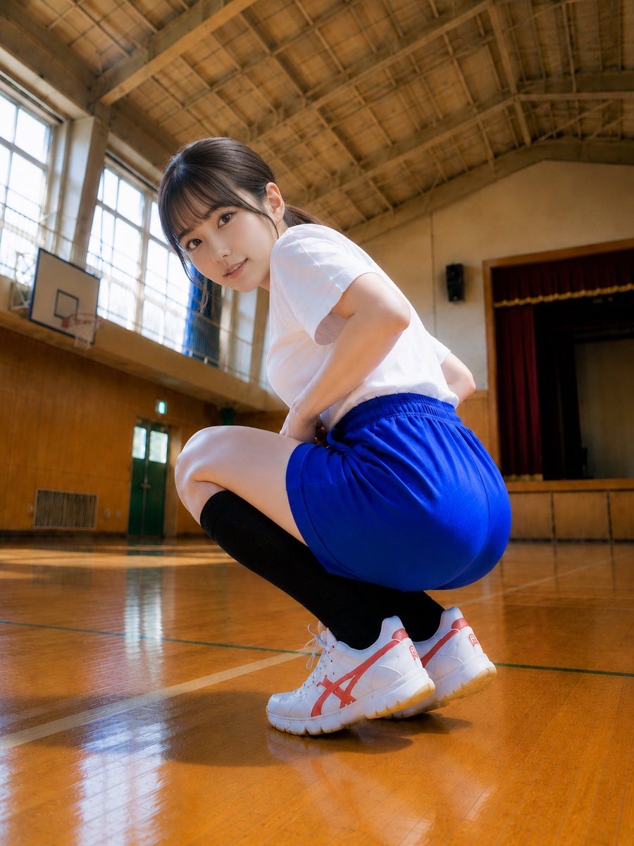 Masyatana's tweet photo. しゃがむ体操服女子
#体操服 #体操着 #シャツイン #体育 #身だしなみ #しゃがむ #体育館 #服装 https://t.co/UywlCNx87V