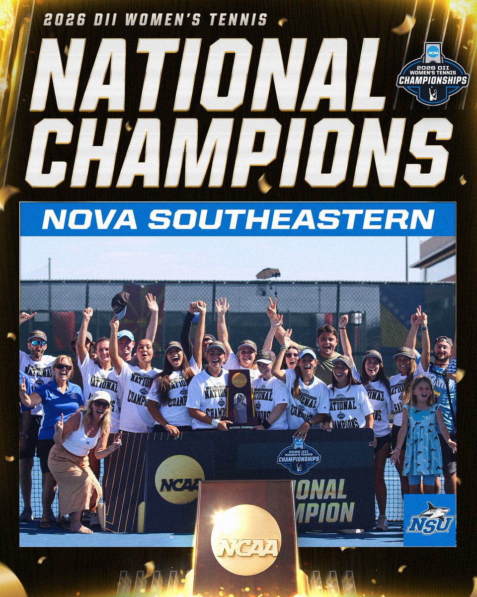 NCAADII's tweet photo. NATIONAL CHAMPION HAS A NICE RING TO IT 🥇

Nova Southeastern outlasts Catawba 4-1 to earn its second National Championship in the last three years!  

#D2WTEN | #MakeItYours https://t.co/QxdDsMtSmQ