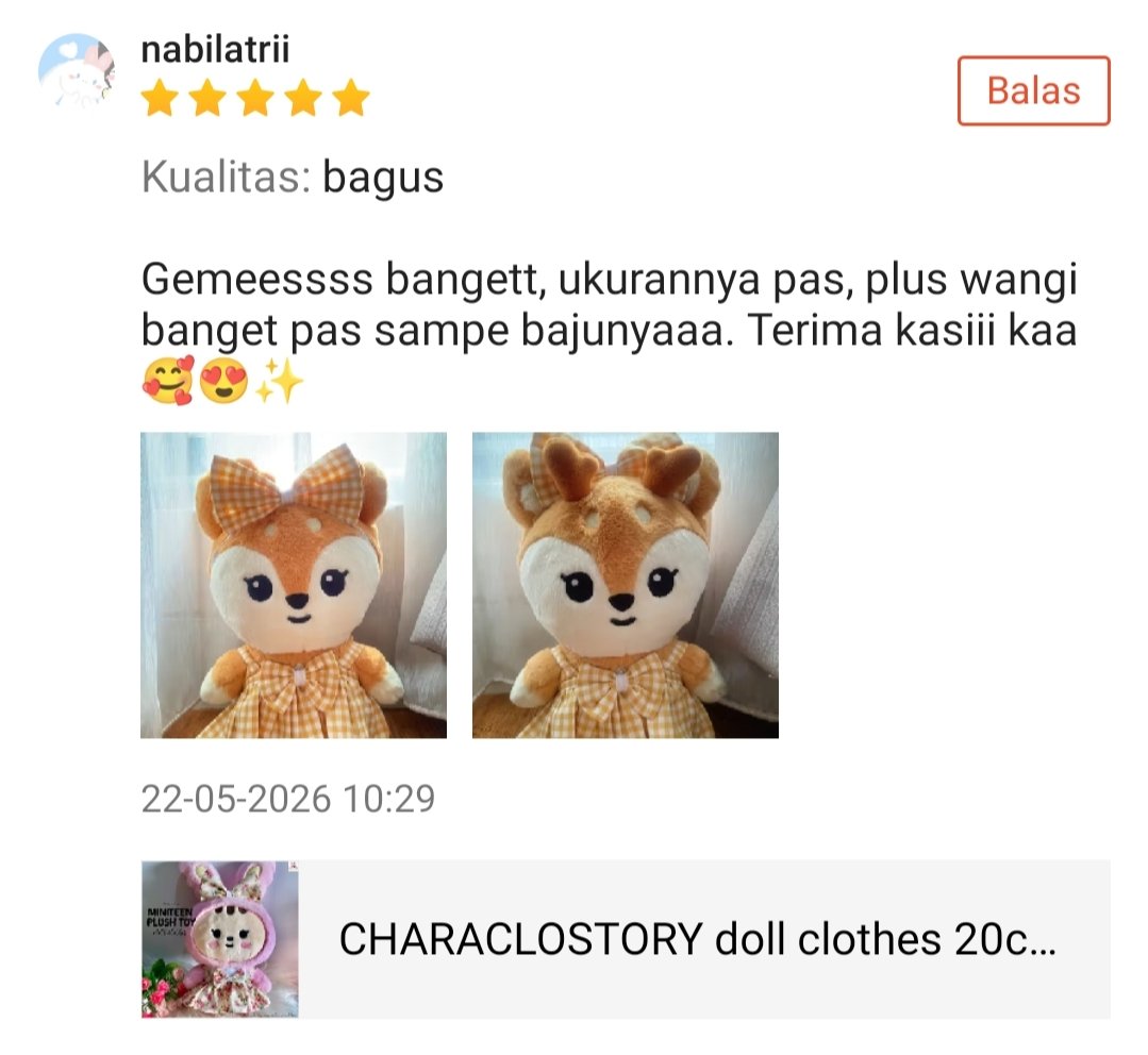 Characlostory's tweet photo. Finally~ first testimony Miniteen plush toy doll clothes 😍✨

Yg bru cari clothes buat plush toy nya bisa order kesini yha ⬇️
🍊 https://t.co/4tOq7Ss9Tc

Happy shopping 🛍️🧸

#miniteen #dollclothes #SVT #characlostorytesti https://t.co/SRgTTBw0pF