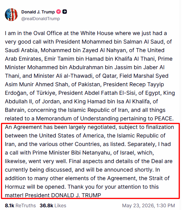 King0ftheCharts's tweet photo. .
President says Final Details of Iran Agreement to be Announced Shortly

"An Agreement has been largely negotiated, subject to finalization between the United States of America, the Islamic Republic of Iran, and the various other Countries, as listed," Trump said early today.

Trump says final details of an Iran agreement will be announced shortly. If this deal includes any requirement that the Iranian regime abandon its nuclear program and hand over its already highly enriched uranium, Trump is going to be very disappointed. The Iranian regime will never agree to abandon its nuclear program. Their radical religious end-times ideology holds that they must destroy the “Great Satan” (United States) and the “Little Satan” (Israel) in order to bring forth the Mahdi and establish a global Islamic government. They believe they need nuclear weapons to do that.

There Isn't Going to be a Peace Deal - At Least Not Yet

There will not be a negotiated settlement of peace to end the Iran war, at least not yet. The only way the Iranian regime would ever agree to such terms is if it becomes severely weakened by another round of military strikes, accelerating the regime’s collapse alongside the existing financial damage from the blockade — forcing them to choose survival over ideology. Even then, they would likely sign the agreement only with the intention of violating it later, just as they did with the 2003 agreement with the EU3 (France, Germany, and the UK) — where they agreed to suspend uranium enrichment and conversion activities but resumed them by 2005 — and with the 2015 JCPOA nuclear deal, which they began breaching in 2019 by exceeding stockpile limits, enriching uranium beyond permitted levels (up to 60%), and restricting IAEA inspections.

Finish the Job

The United States and Israel must finish the job. The Iranian people overwhelmingly reject this regime, yet the mullahs have murdered over 42,000 protesters in their brutal crackdowns while continuing to export terror through their proxies who slaughter innocent people across the region. The only lasting solution is to topple this regime through decisive military and economic pressure, allowing the Iranian people to finally reclaim their country from the mullahs and build a peaceful, non-nuclear future free from apocalyptic ideology.
 
#Iranwar #Trump #Iran #deal #FinishTheJob #IRGC #Israel $SPX $SPY $QQQ $NDX #SP500