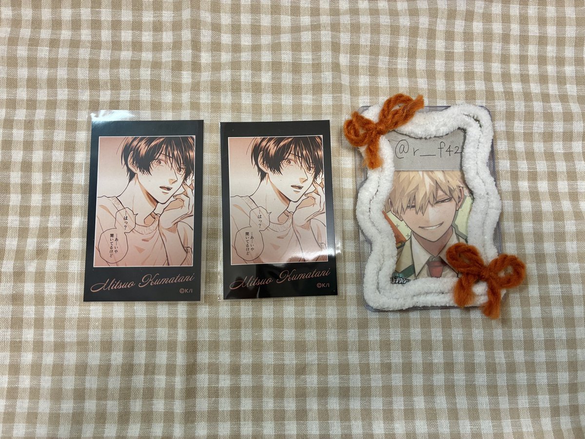 r___f42's tweet photo. @yuzu119uzuki ゆず様、お世話になっております､､！
当方画像の熊谷さんを所持しているのですが、画像お借りいたしまして💖の裏道と2:2で交換いただけないでしょうか？
異種のため難しければ申し訳ございません。
ご検討よろしくお願いいたします。
※不備がありリプし直しました。通知荒らしてしまいすみません💧 https://t.co/LWPQInuyWi
