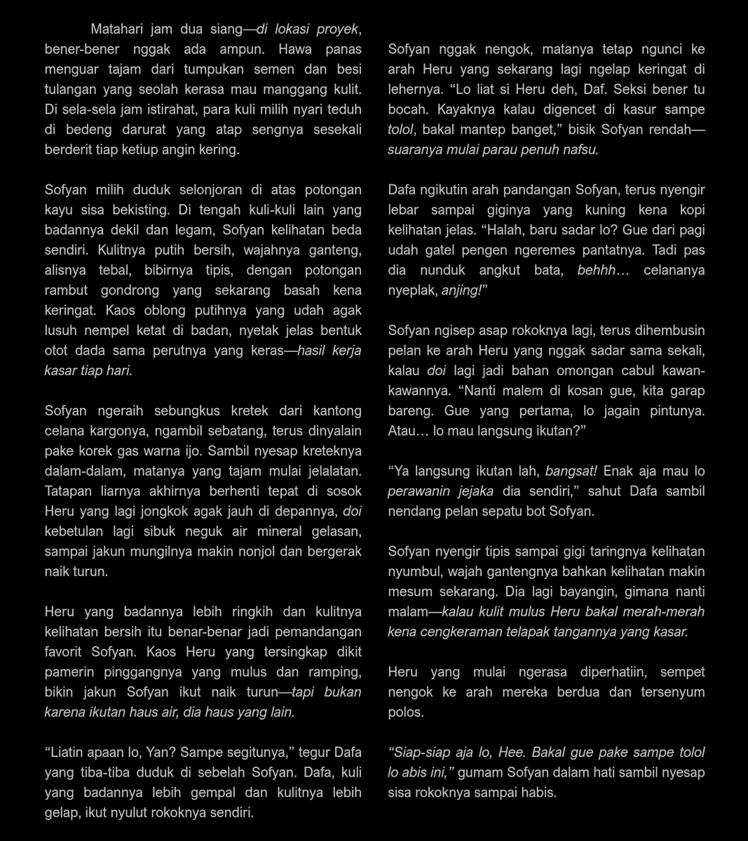 pshaconne's tweet photo. β NSFW | ALKUMA π
Dari: hoonseung rantau AU.
Mlm, cerita fiksi lokal, mdniβΌοΈ
What if: mereka bertujuh duduk melingkar di dalam kamar dan gelas berisi cairan laknat pun diputar. Lantas, apa yang akan terjadi selanjutnya?
#hoonseung #jayke #sunwon #nikwon #sunki
β 1/7. Prolog https://t.co/xRuwuowDtg