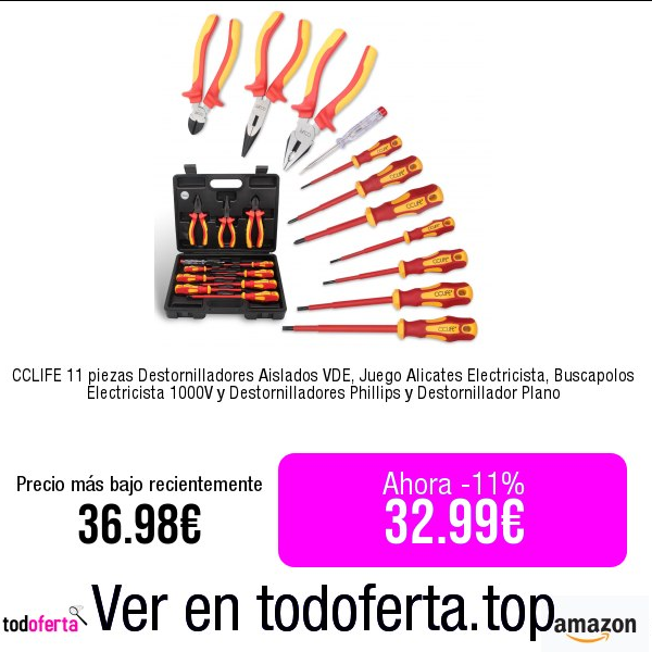 Todoferta1's tweet photo. Comprar ➡️ https://t.co/OahTPX6gv6

CCLIFE 11 piezas Destornilladores Aislados VDE, Juego Alicates Electricista, Buscapolos Electricista 1000V y Destornilladores Phillips y Destornillador Plano #publi https://t.co/meegFsg362