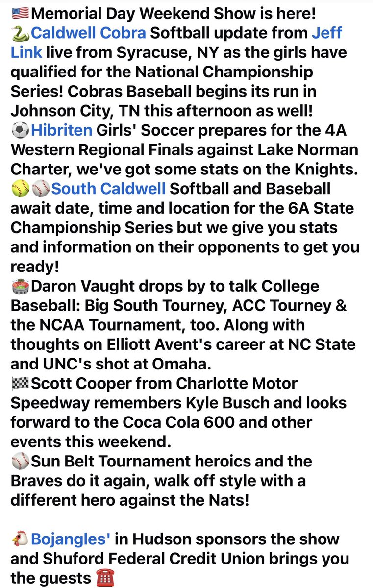 ScoreboardRadio's tweet photo. 🇺🇸So good to have @DaronVaught &amp; @CMSCooper back on the show today! Great insights from some great dudes! Check out the full lineup and listen at your leisure! @LinkJeffery @CaldwellCobras @SouthCaldwell_1 @gohibriten 
👉https://t.co/BpZ6x8petO https://t.co/n7HBtuRaR8