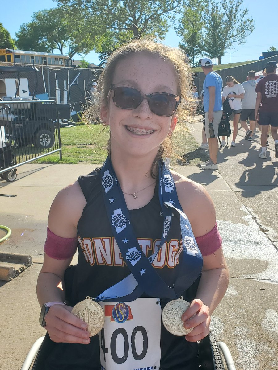 ConestogaTrack's tweet photo. Nebraska State Track Results

Wheelchair 200

1st Abigail 50.14

Abigail earned her second medal of the meet! https://t.co/l1oViJVL3G