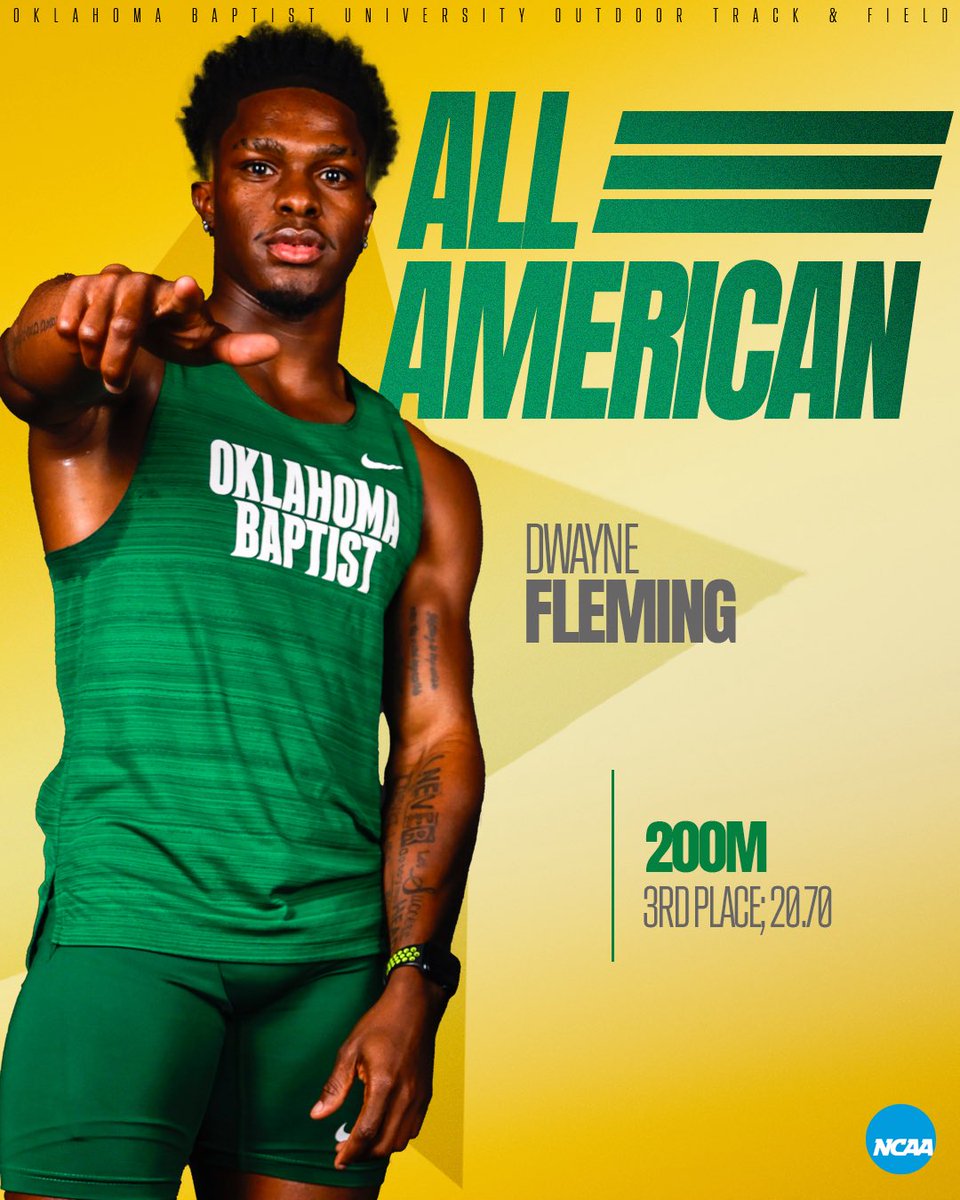 OBU_TrackXC's tweet photo. Someone stop this man! Dwayne Fleming earns another First Team All-American honor in the 200! #OnToVictory https://t.co/F8m6Jh2UK1