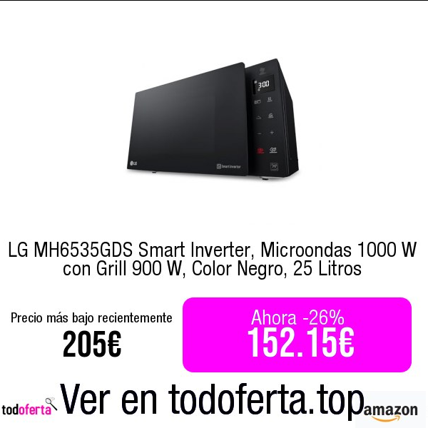 Todoferta1's tweet photo. Comprar ➡️ https://t.co/cqwaMkc8cS

LG MH6535GDS Smart Inverter, Microondas 1000 W con Grill 900 W, Color Negro, 25 Litros #public https://t.co/SdOaVQGsaY
